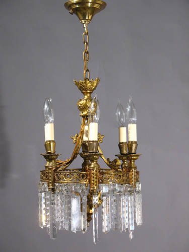 6-light Crystal and Brass Chandelier